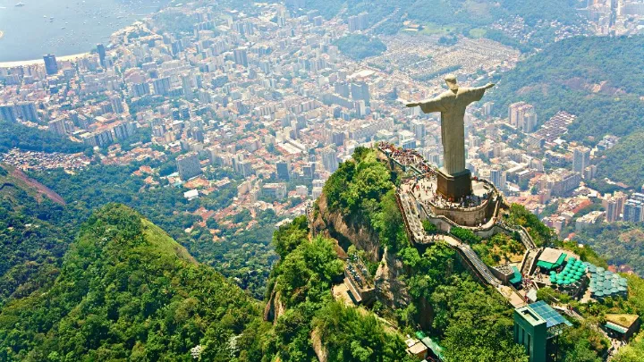 Panoramic view of Rio de Janeiro with Christ the Redeemer and Sugarloaf Mountain