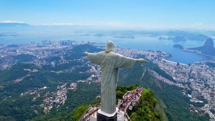 Iconic Rio de Janeiro Attractions View Panoramic view of Rio de Janeiro attractions including Christ the Redeemer and Sugarloaf Mountain